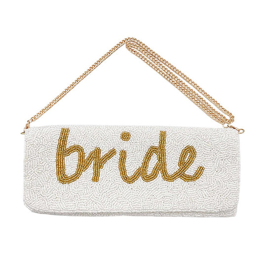 BRIDE White Beaded Clutch Bag